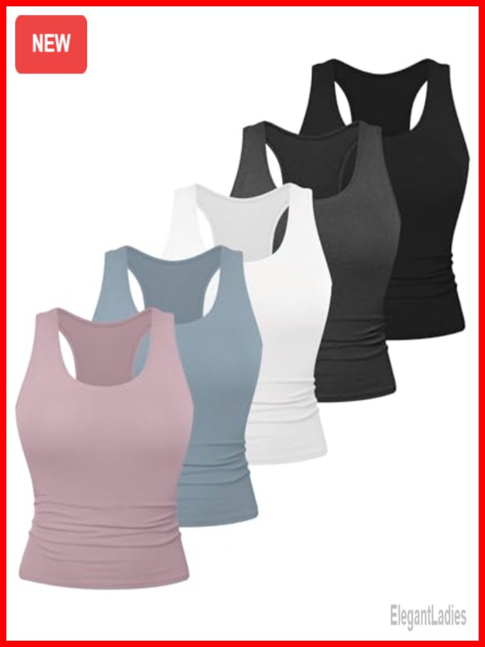 Women's Racerback Workout Tank Tops 5 Pack Crop No Built-in Bra Yoga Gym